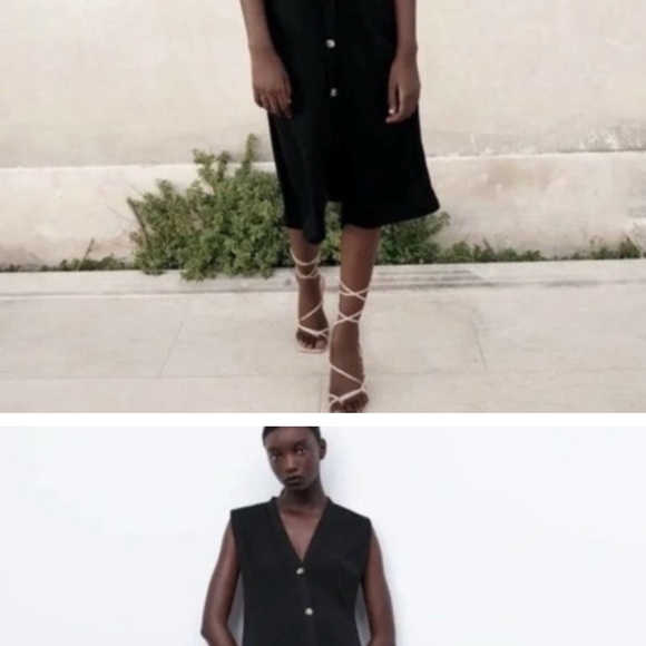 Zara Black Button Front Ribbed Midi Dress - size Small - Picture 2 of 3